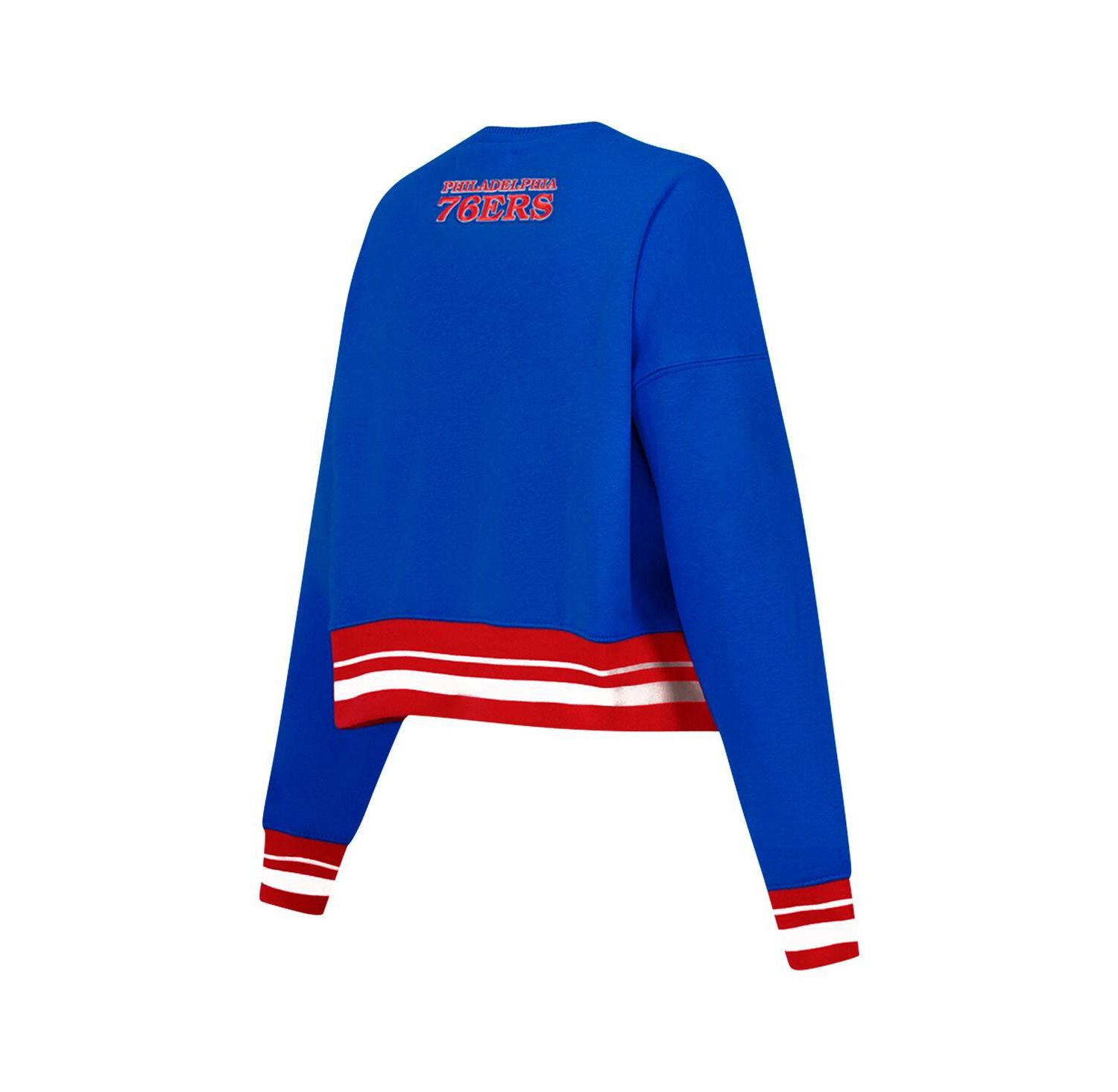 Women's Royal Philadelphia 76ers Area Code Cropped Pullover Sweatshirt