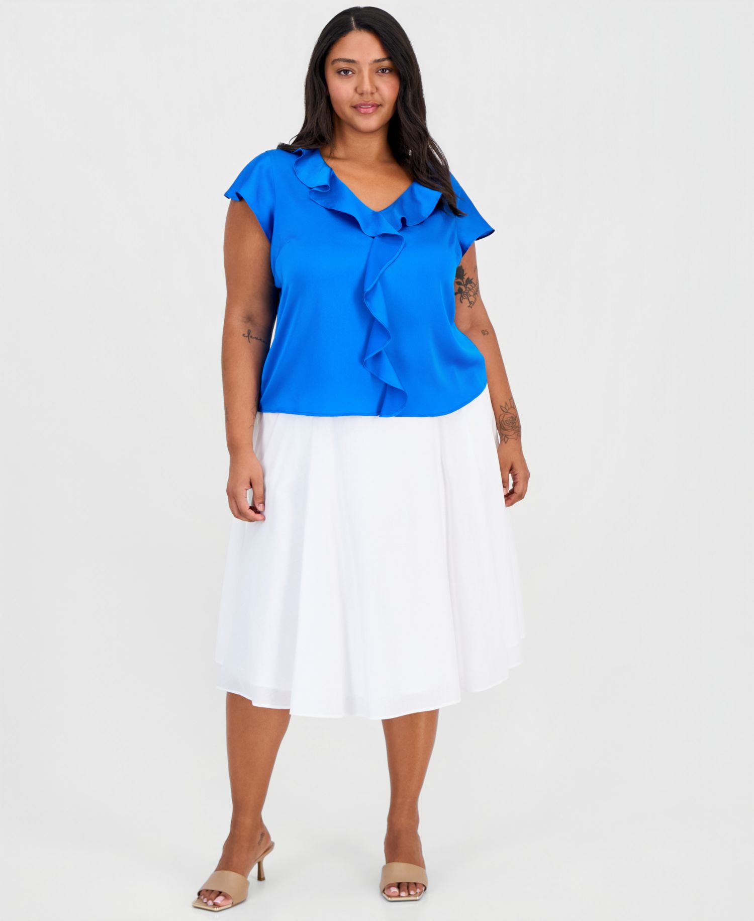 ASL Plus Size Ruffled Flutter-Sleeve Top