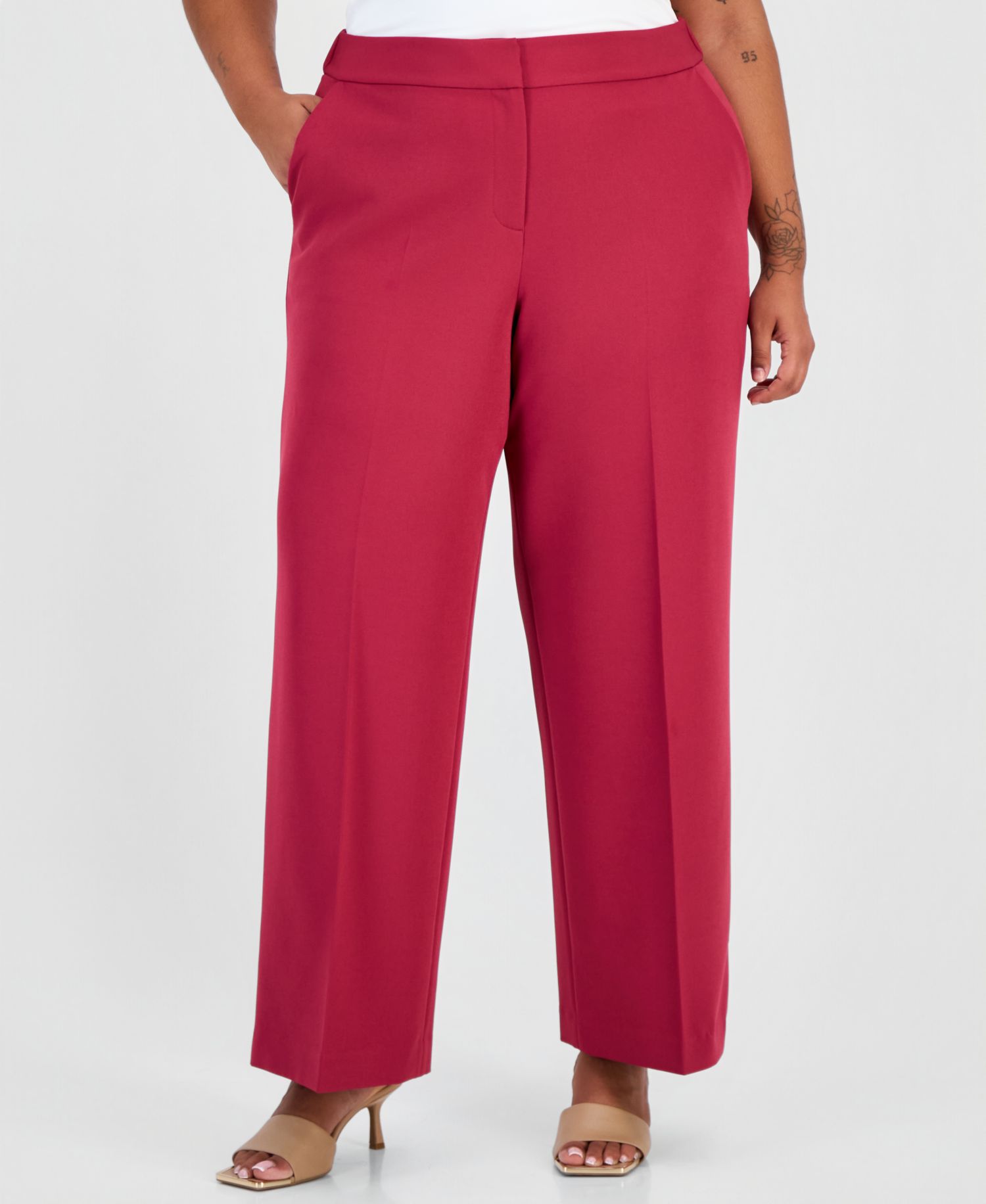 ASL Plus Size Mid-Rise Fly-Front Wide-Leg Pants