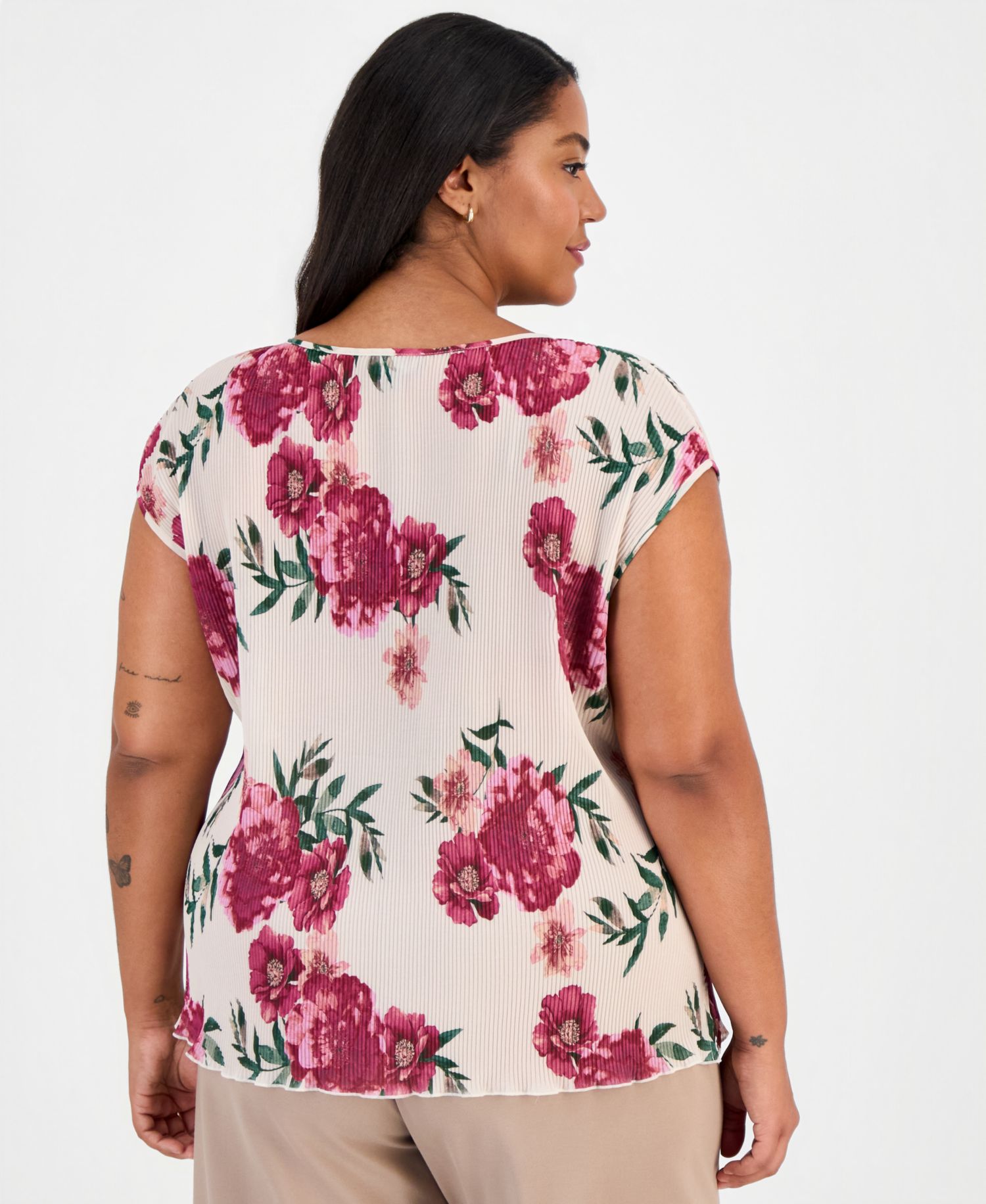 ASL Plus Size Pliss&eacute; Floral-Print Top