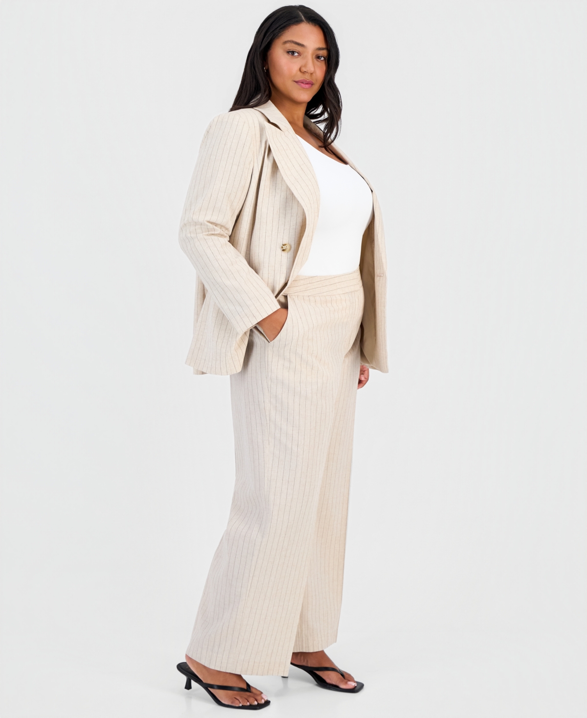 Tahari Asl Plus Pinstripe Wide-Leg Pants