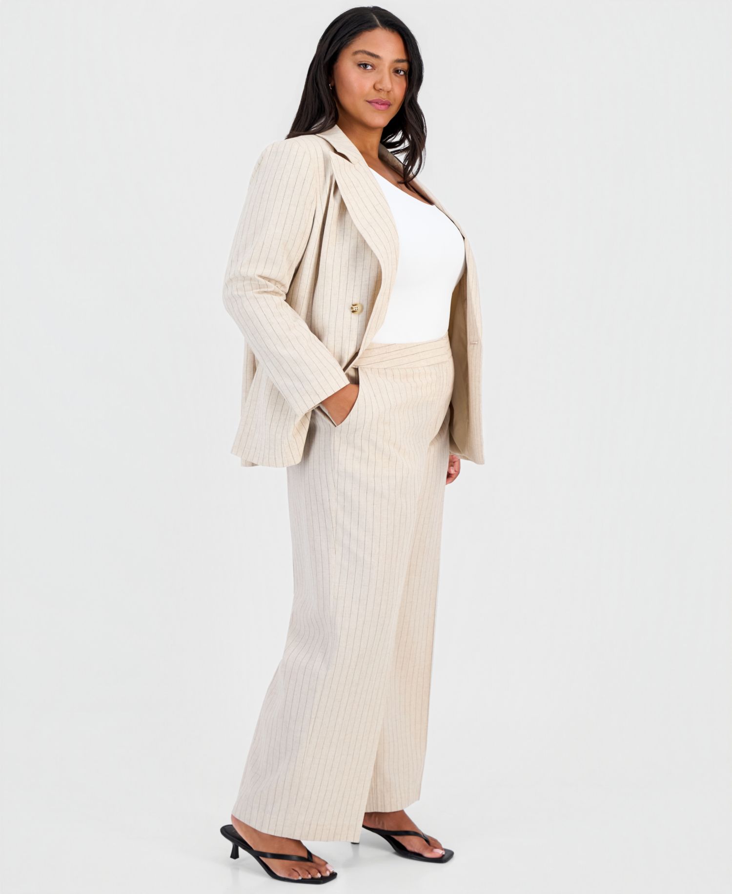 ASL Plus Size Pinstripe Wide-Leg Pants