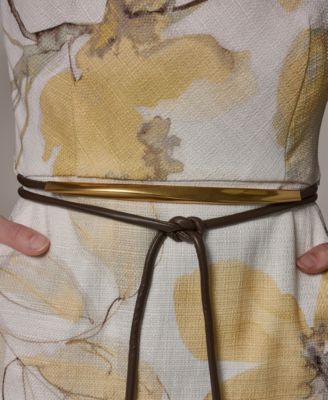 Women's Floral Sheath Midi Dress with Lariat Belt