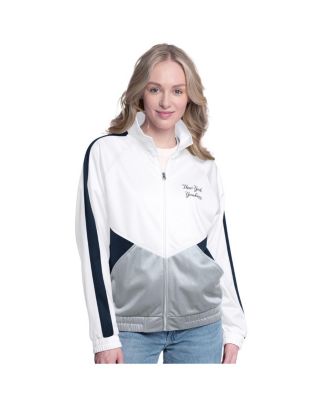 Women's White/Navy New York Yankees Rally Rhinestone Raglan Full-Zip Track Jacket