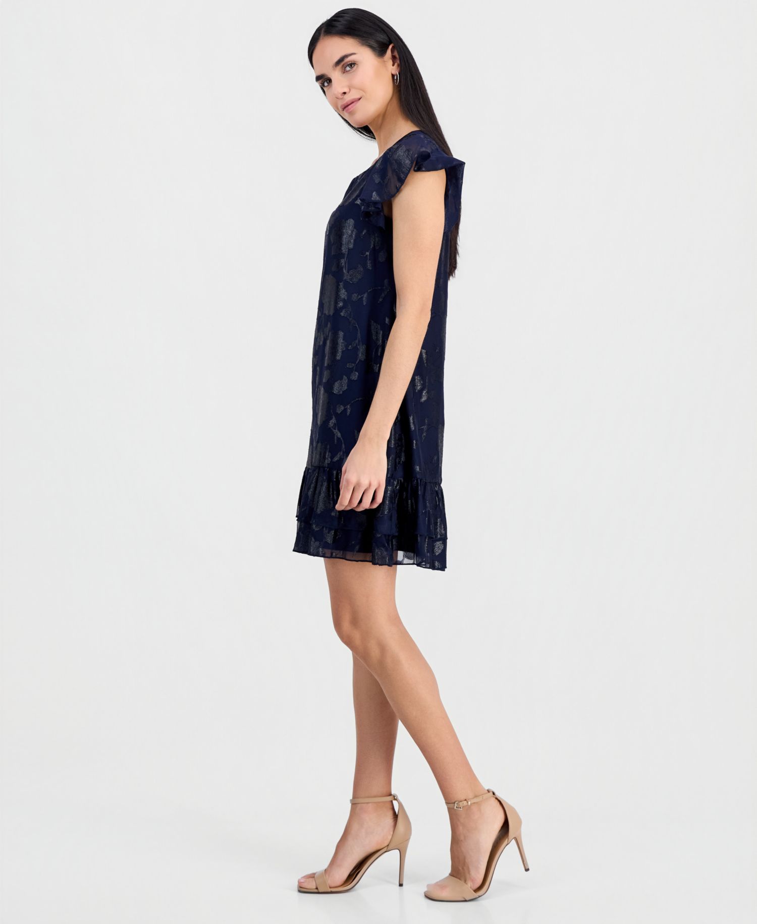 Petite Ruffled-Hem Flutter-Sleeve Dress
