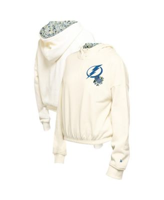 Women's Cream Tampa Bay Lightning Glam Game Quarter-Zip Cropped Floral Hoodie Pullover
