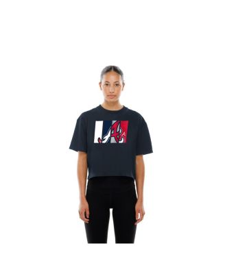 Women's Navy Atlanta Braves Boxy Foil Logo T-Shirt