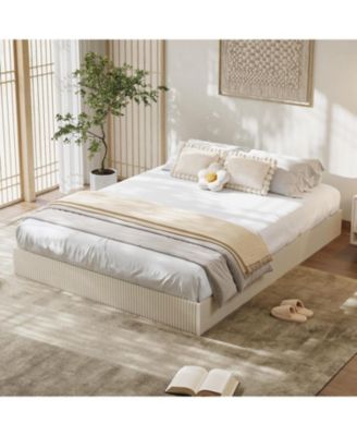Full Wooden Platform Bed Frame with Fluted Design – Low Profile Noise Free Bed Base