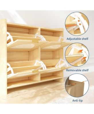 4 Flip-Drawer Shoe Storage Cabinet - Free Standing Narrow Organizer with Rattan Doors for Entryway and Hallway