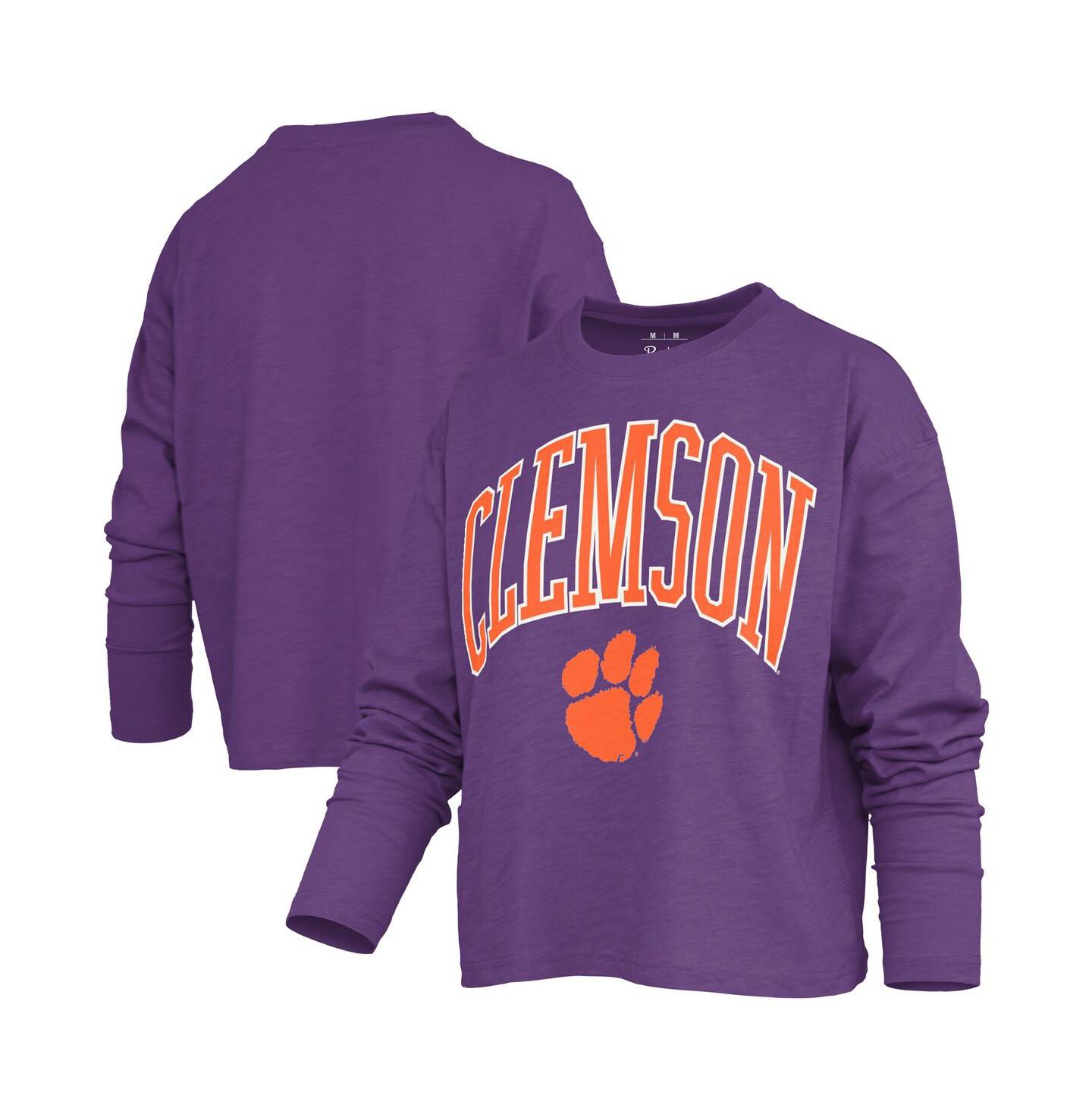 Женская футболка Pressbox Purple Clemson Tigers Motley Boxy Waist-Length Long Sleeve — фото 1