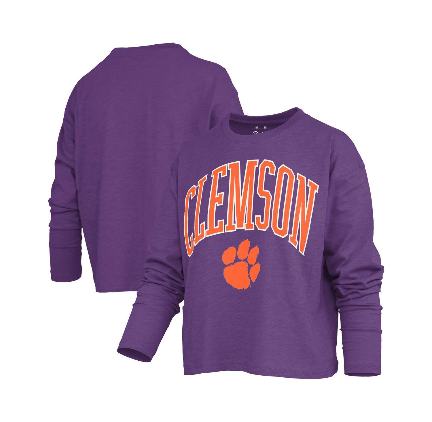 Women's Purple Clemson Tigers Motley Boxy Waist-Length Long Sleeve T-Shirt