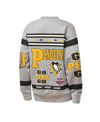 Big Boys and Girls Heather Gray Pittsburgh Penguins Allover Print Fleece Crewneck Sweatshirt