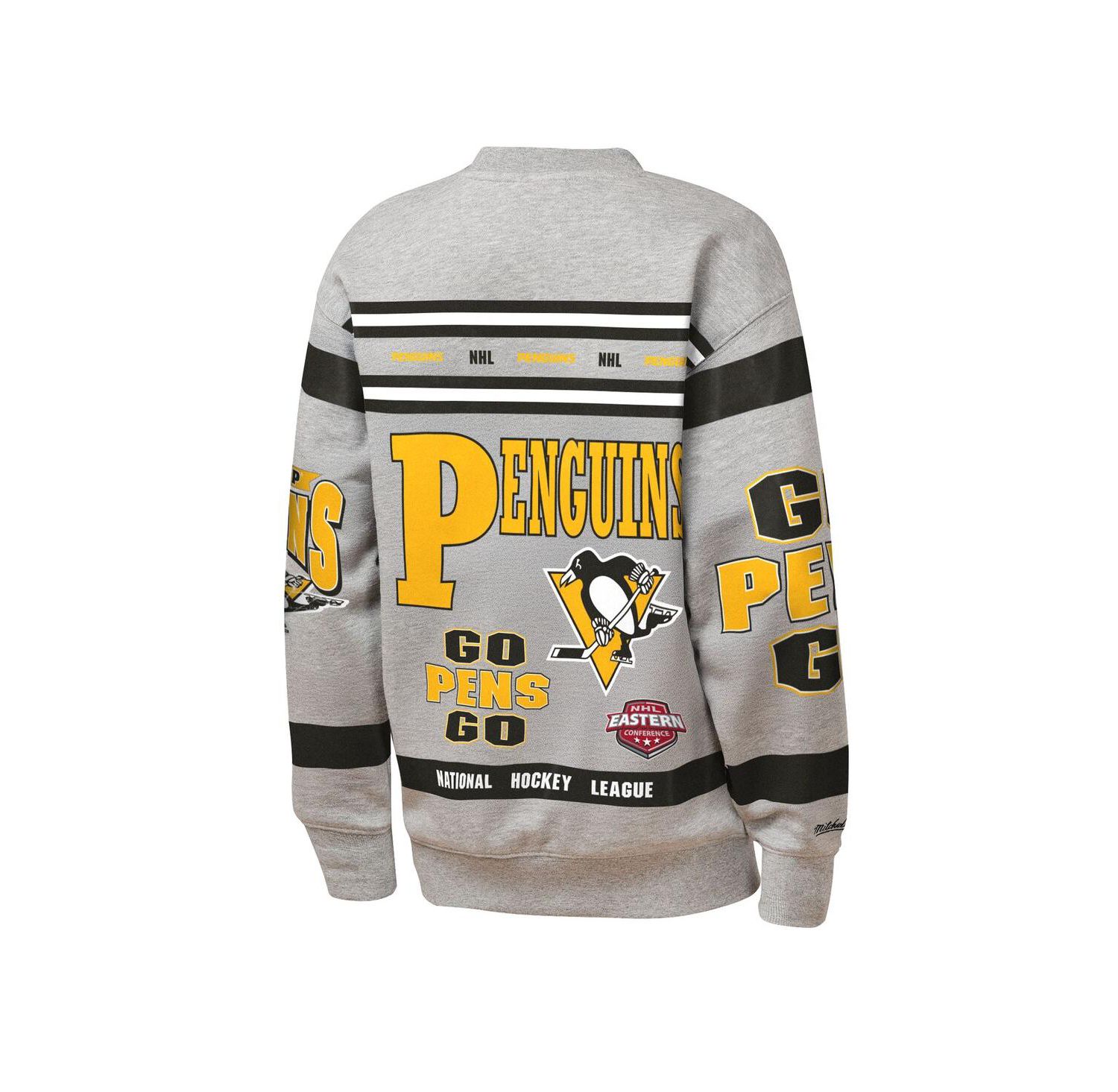Big Boys and Girls Heather Gray Pittsburgh Penguins Allover Print Fleece Crewneck Sweatshirt