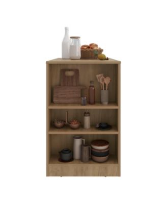 Harlan Kitchen Island, Counter Height Table Top with 3-Side Shelf