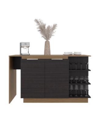 Urie Kitchen Island with Storage Cabinet and Wine Glass Holder, Wenge