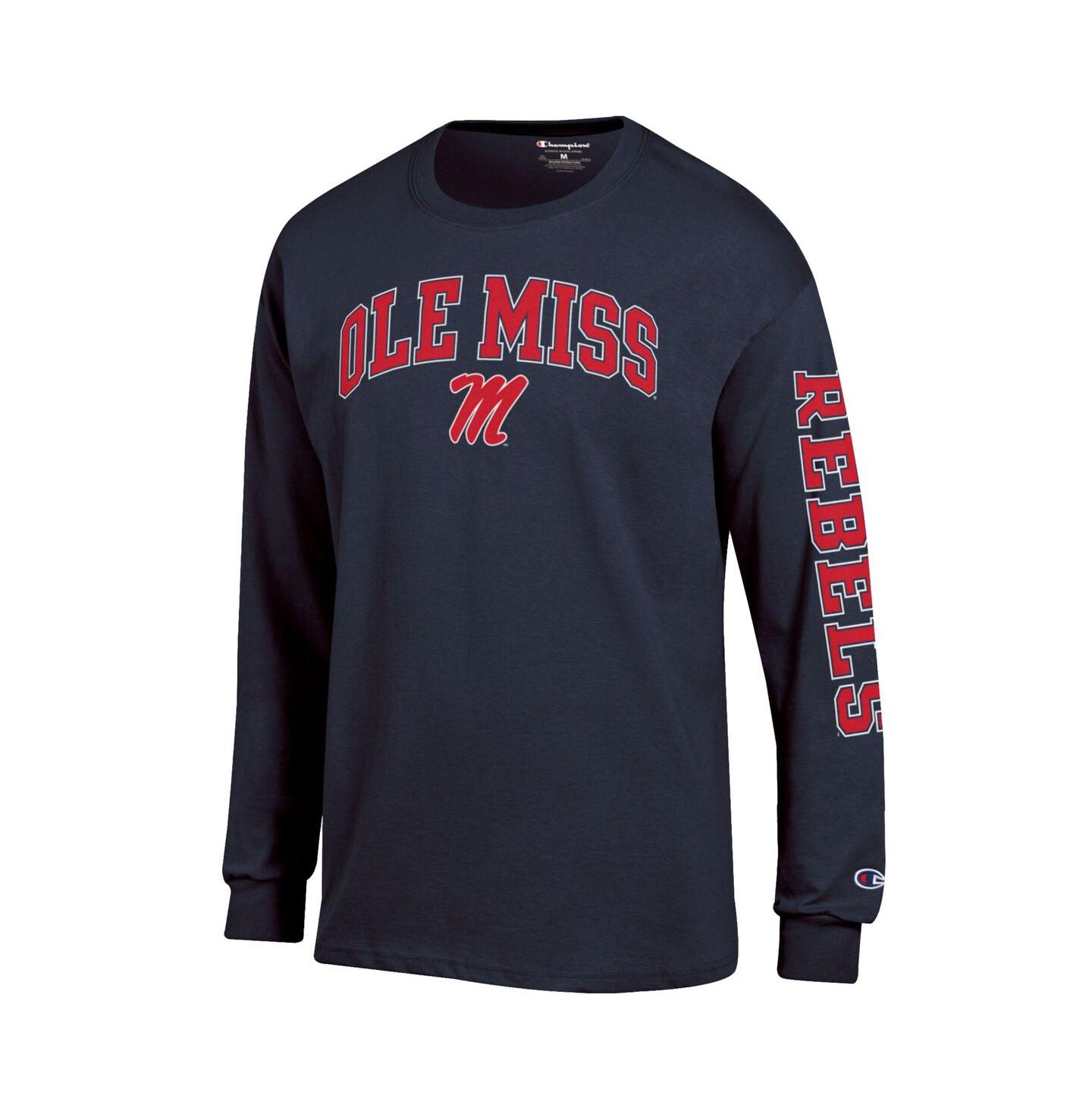 Мужская футболка Champion Heather Gray Ole Miss Rebels Arch Over Logo 2-Hit Long Sleeve, цвет: Меланжевый серый — фото 4