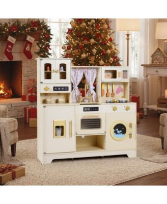 Kids Wooden Kitchen Playset with 14-Piece Accessory Set