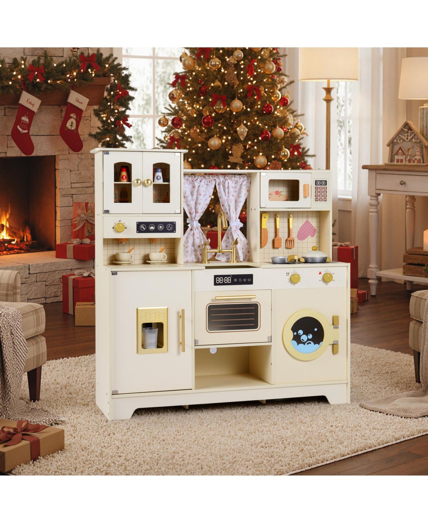 Детские игрушки Slickblue Wooden 14-Piece Play Kitchen, от 3 лет, цвет: Бежевый — фото 8
