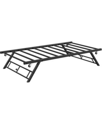 Twin Pop Up Trundle Bed Frame,Trundle Day Bed with Lockable Casters,Foldable Metal Platform