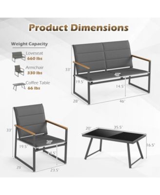 4 Piece Patio Furniture Set Outdoor Metal Conversation Set w/ Padded Fabric Seat