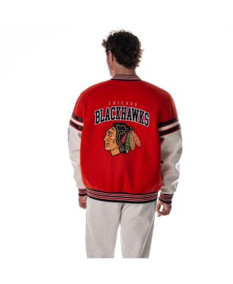 Men's and Women's Red Chicago Blackhawks Drop Shoulder Full-Snap Varsity Jacket