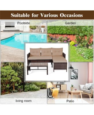 3PC Rattan Furniture Sofa Lounge Chaise Set Outdoor Patio Garden