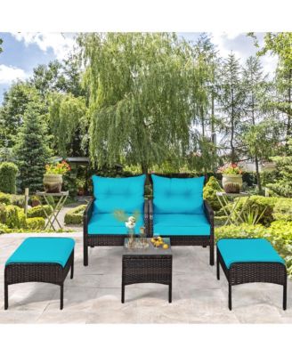 5 Piece Rattan Wicker Sectional   Furniture Set Patio Set w/ Cushion