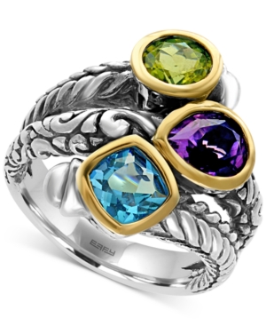 image of Effy Multi-Gemstone (3-1/4 ct. tw.) Statement Ring in Sterling Silver and 18k Gold