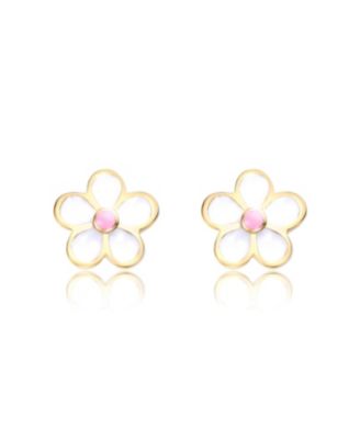 Sterling Plated with and Enamel Flower Screw Back Earrings