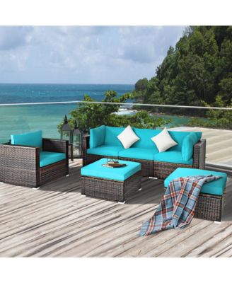 6PCS Patio Conversation Set Rattan Sectional Furniture Set w/ Cushions