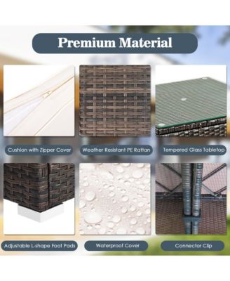 5PCS Rattan Patio Conversation Set Sofa Furniture Set w/ White Cushions