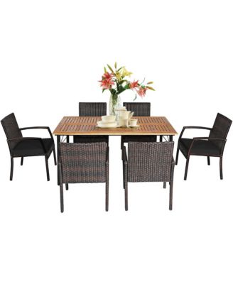 7PCS Patio Dining Furniture Set Yard w/ Wooden Tabletop Cushions