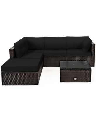 6PCS Rattan Patio Sectional Sofa Set Outdoor Furniture Set w/ Cushions