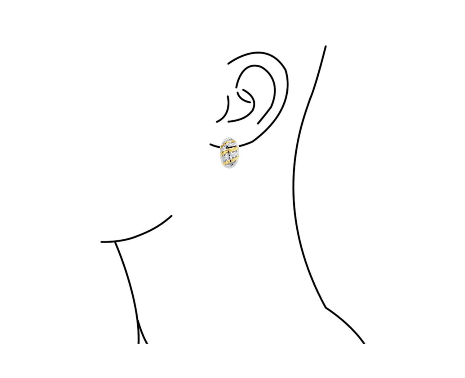 Shrimp Style Stripe Twist 2 Tone Dome Clip On Earrings Gold Plated Rhodium
