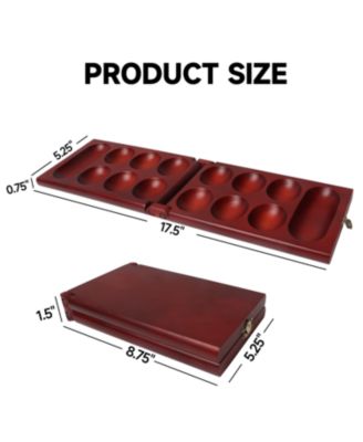 Folding Wooden Mancala Board Game with  Glass Stone and Storage Bag