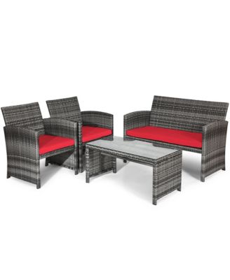 8PCS Patio Outdoor Rattan Conversation Furniture Set w/ Cushion