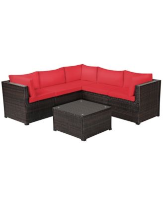 6PCS Rattan Patio Sectional Sofa Conversation Set Outdoor w/ Cushions