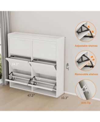 Shoe Cabinet with 6 Flip Drawers Narrow Cabinet with Adjustable and Removable Shelves Modern Wooden Shoe Organizer with Hidden Handle