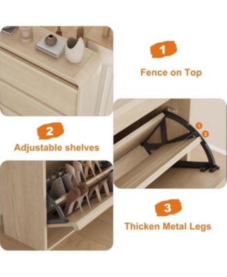 Shoe Cabinet with 3 Flip Drawers Wooden Cabinet with Adjustable Shelves,Hidden Handle Modern Shoe Organizer for Entryway Hallway Living Room