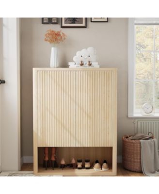 44.5 inch Tall Fluted Shoe Cabinet with Doors Modern 5-Tier Shoe Storage Unit with Adjustable Shelves Freestanding Shoe Organizer Shoe Rack