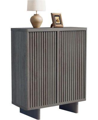 31.6 Inch Shoe Cabinet with Fluted Door 5-Tier Storage Cabinet Rustic Entryway Shoe Bench for Hallway and Foyer