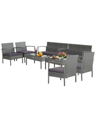 8PCS Rattan Patio Furniture Set Outdoor Wicker Conversation Set w/ Cushions