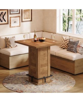 39.4" H Square Bar Table, Industrial High Top Bistro Pub Cocktail Table with Metal Footrest for Kitchen Nook, Home Bar, Small Bars