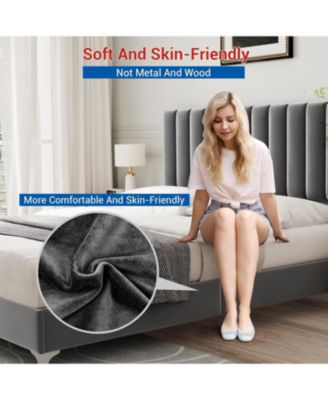 Platform Bed Frame with Fabric Upholstered Headboard,Wooden Slats Support, Fully Upholstered Mattress Foundation,Easy Assembly