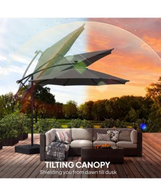 10 ft Offset Cantilever Patio Umbrella w/ Light, Weight,