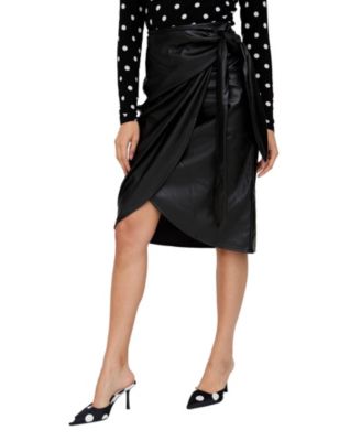 Women's Nia Draped Leather Midi Skirt