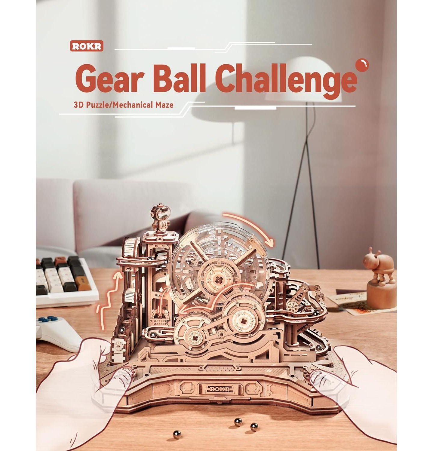 Детский конструктор Robotime Gear Ball Challenge 3D Wooden Puzzle 553-Piece Building Set, Ages 14 & Up, цвет: Светлый бежевый — фото 4