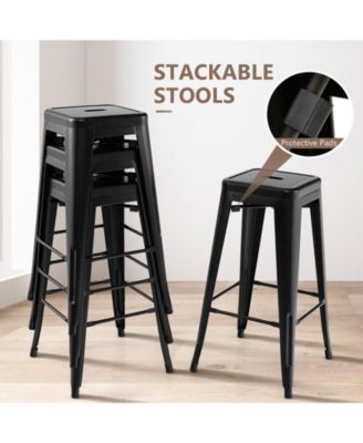 30'' Set of 4 Stackable Backless Metal Bar Stools w/ Footrest for Kitchen
