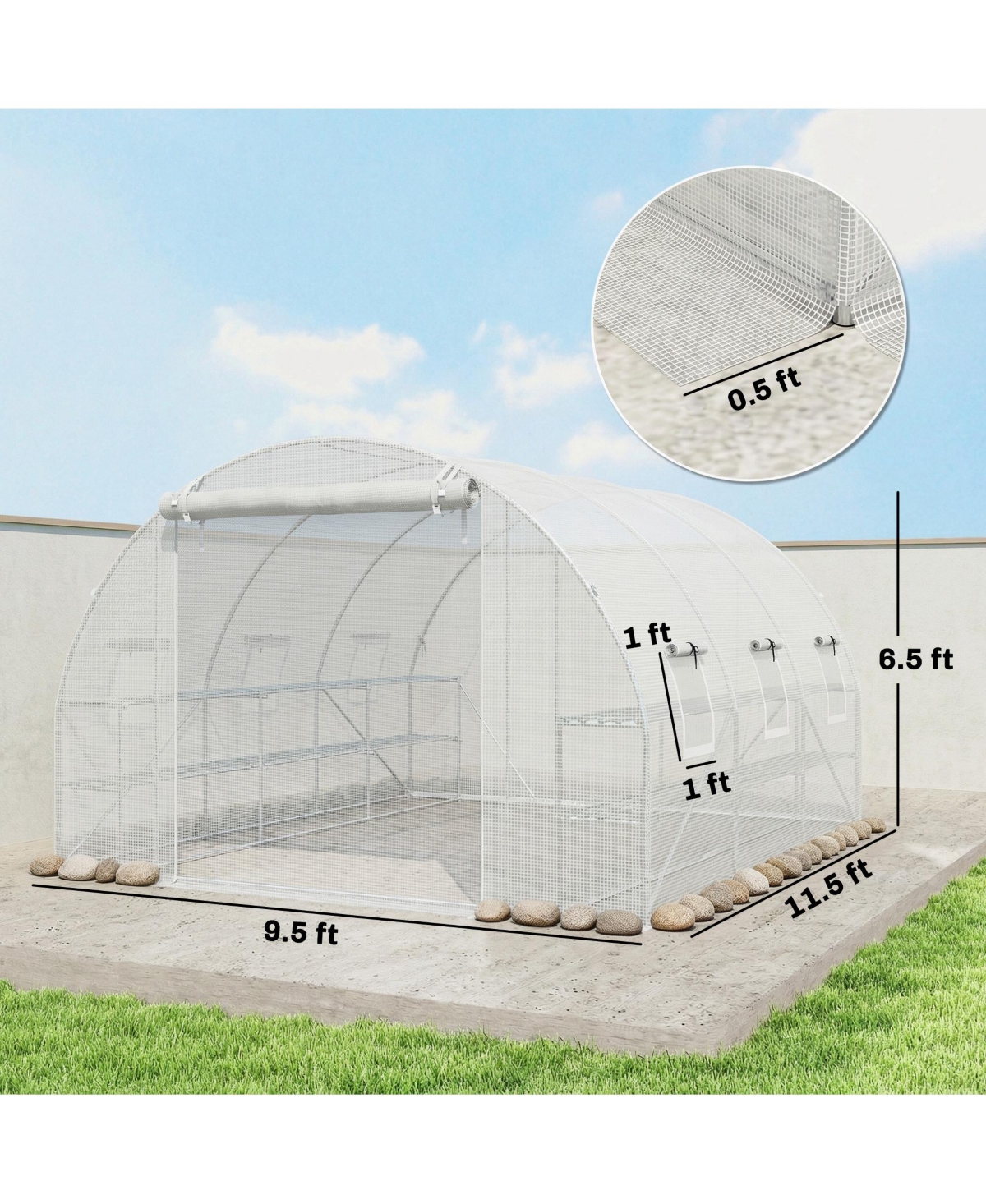 Outsunny Walk-in Tunnel house with Shelves, Hoop