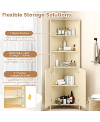 Tall Corner Bathroom Cabinet 68 Inch with Fluted Doors